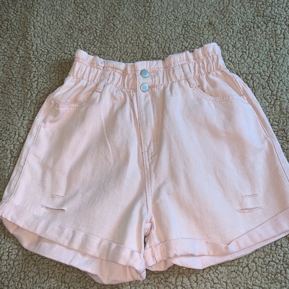 PINK PAPERBAG DENIM SHORTS - Picture 2 of 4